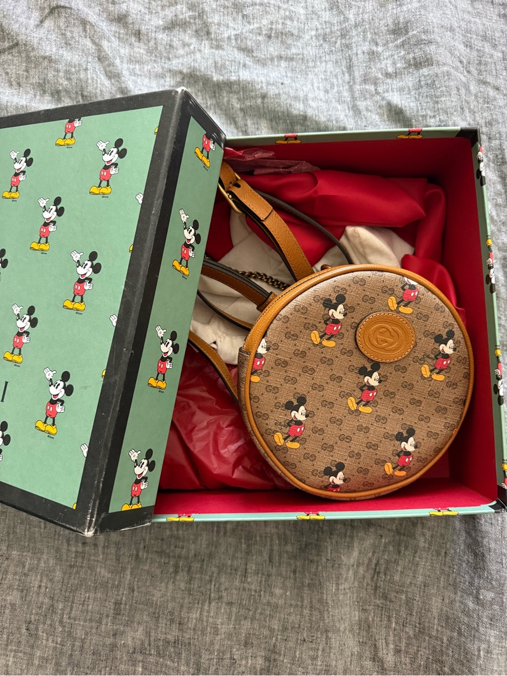 Gucci Brown/Tan Mickey Canvas Round Crossbody Bag
